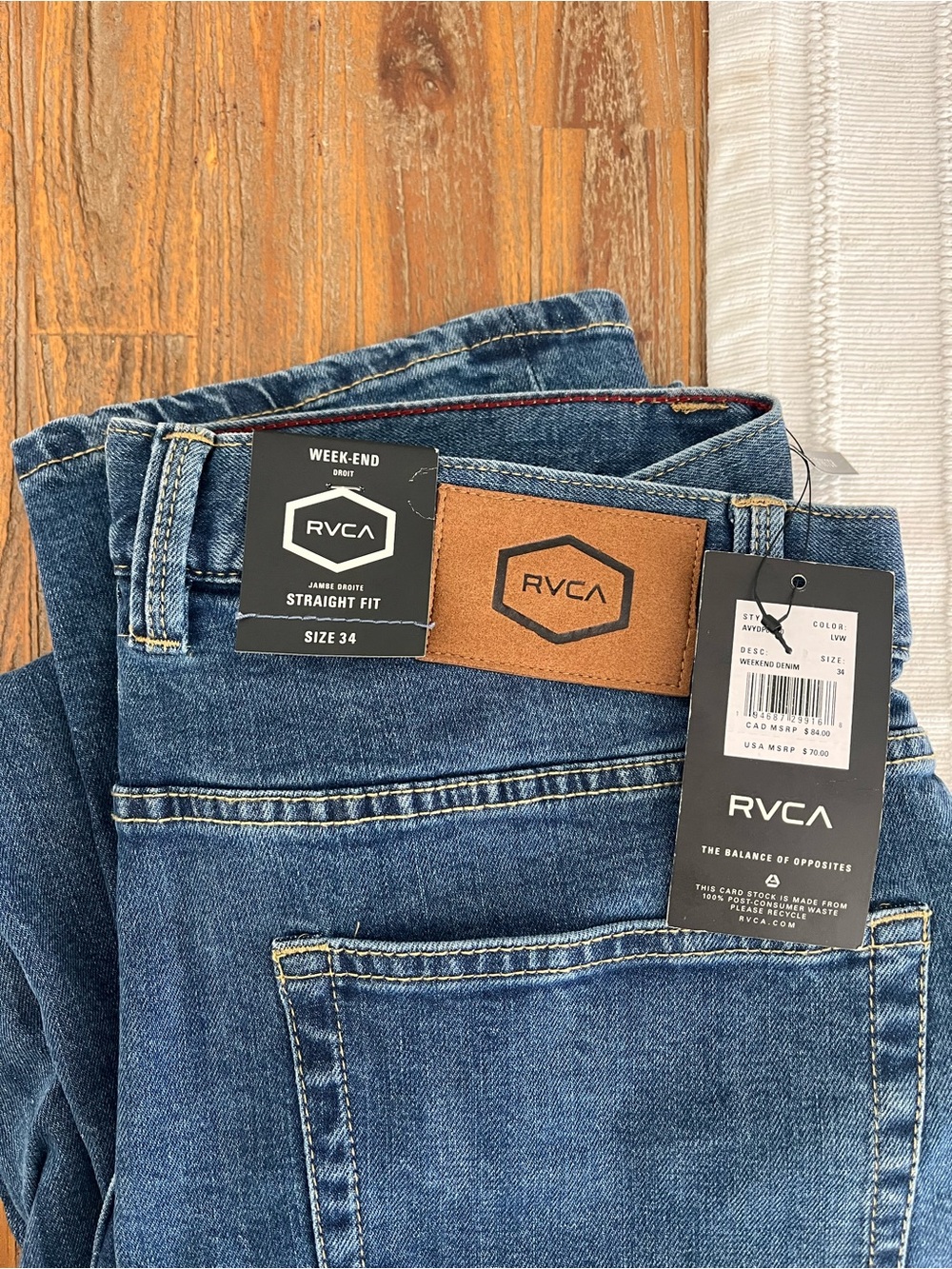 RVCA Men’s Straight Jeans in Medium Blue